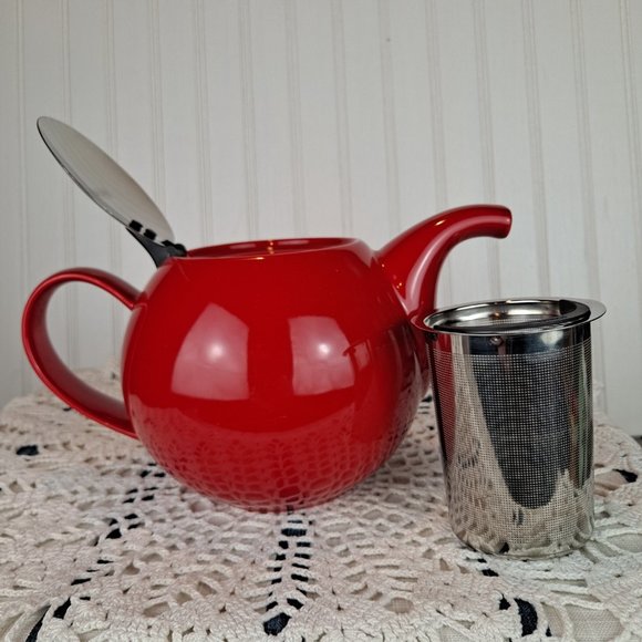 NEW ForLife Cherry Red Teapot with Infuser Basket - Picture 1 of 7